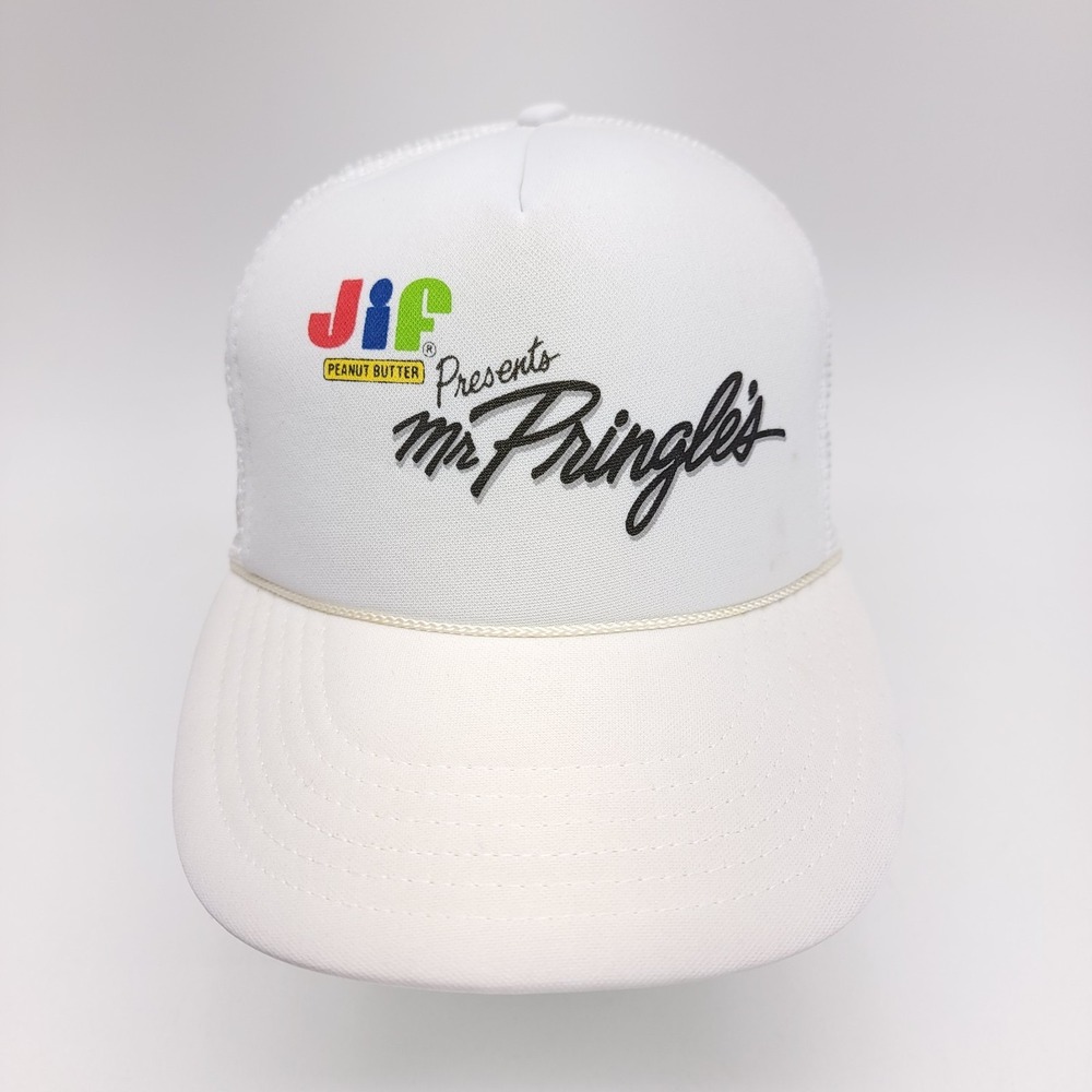 Trucker Hat Jif Peanut Butter Foam Mesh Mr Pringles Cap Snapback White Retro